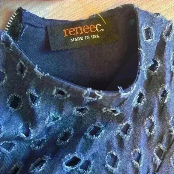 Renee C Denim textured top with silk lining size medium - Picture 2 of 4